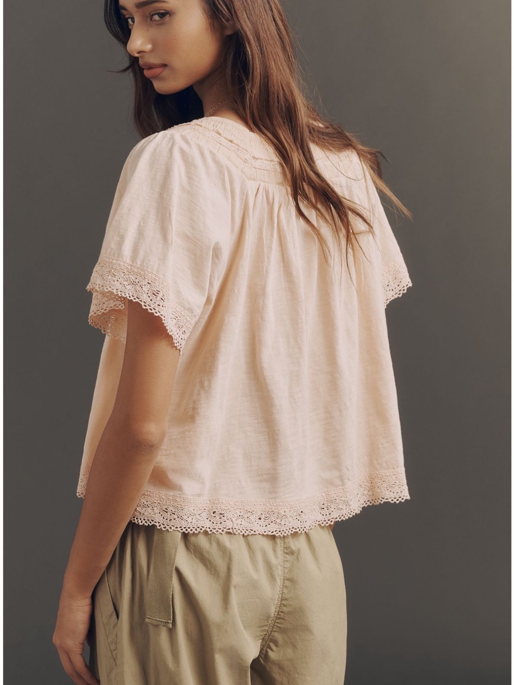 Anthropologie Lace-Trim Peasant Top - Women NWT - small - peach parfait - Picture 3 of 9